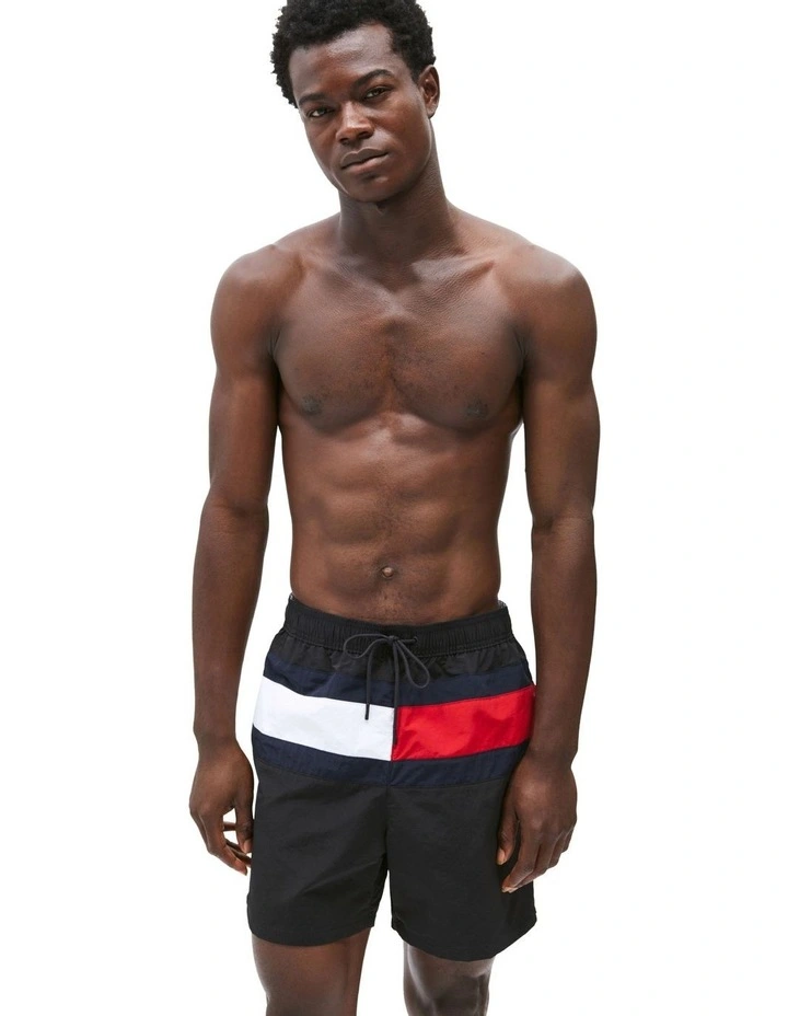 Flag Mid Length Swim Short in Black image 1
