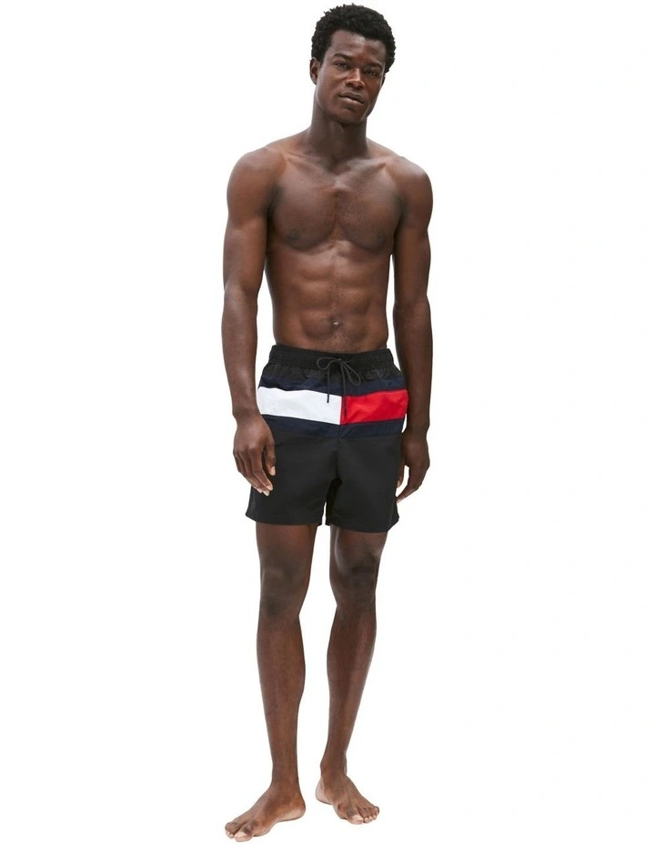Flag Mid Length Swim Short in Black image 3