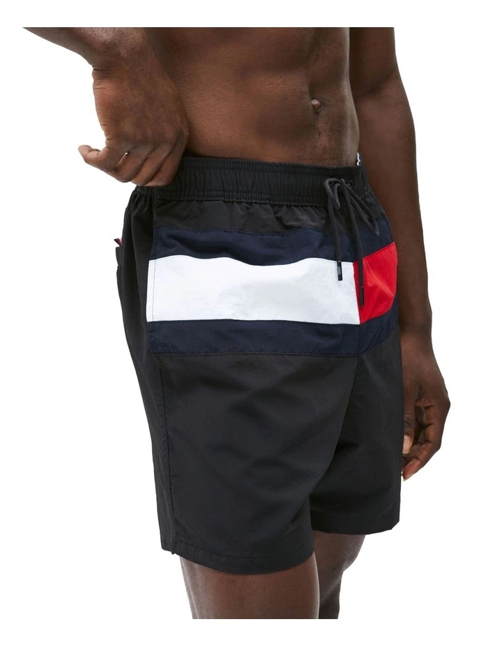 Flag Mid Length Swim Short in Black image 4