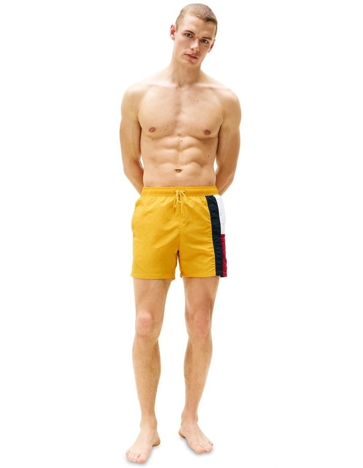 Flag Slim Mid Length Swim Shorts in Yellow image 4