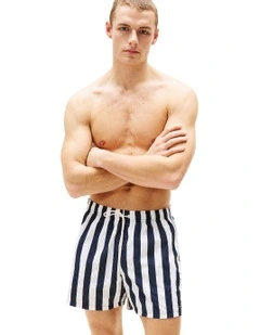 Print Mid Length Swim Trunks in Navy