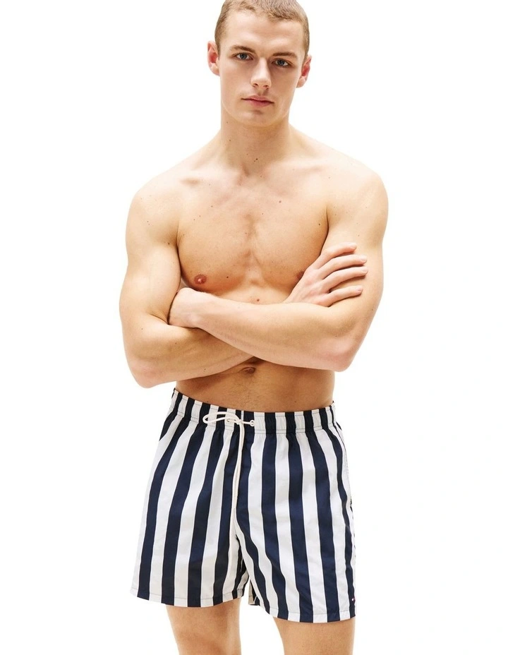 Print Mid Length Swim Trunks in Navy image 1