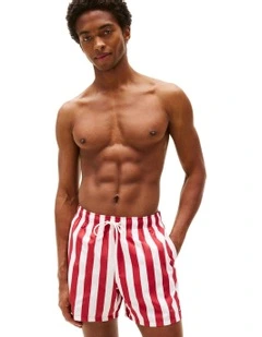 Print Mid Length Swim Trunks in Red