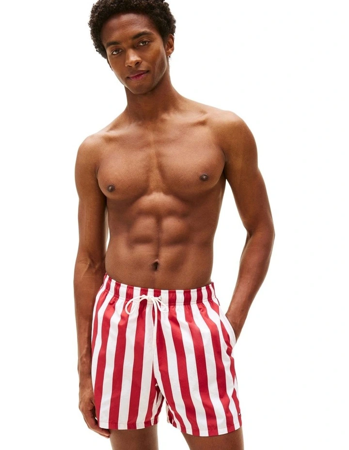 Print Mid Length Swim Trunks in Red image 1