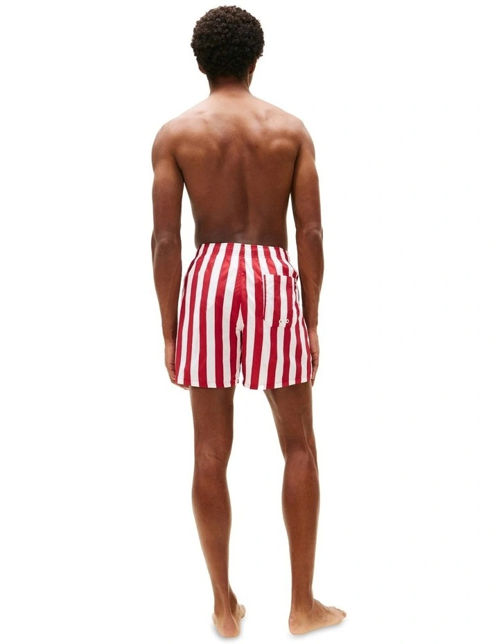 Print Mid Length Swim Trunks in Red image 2