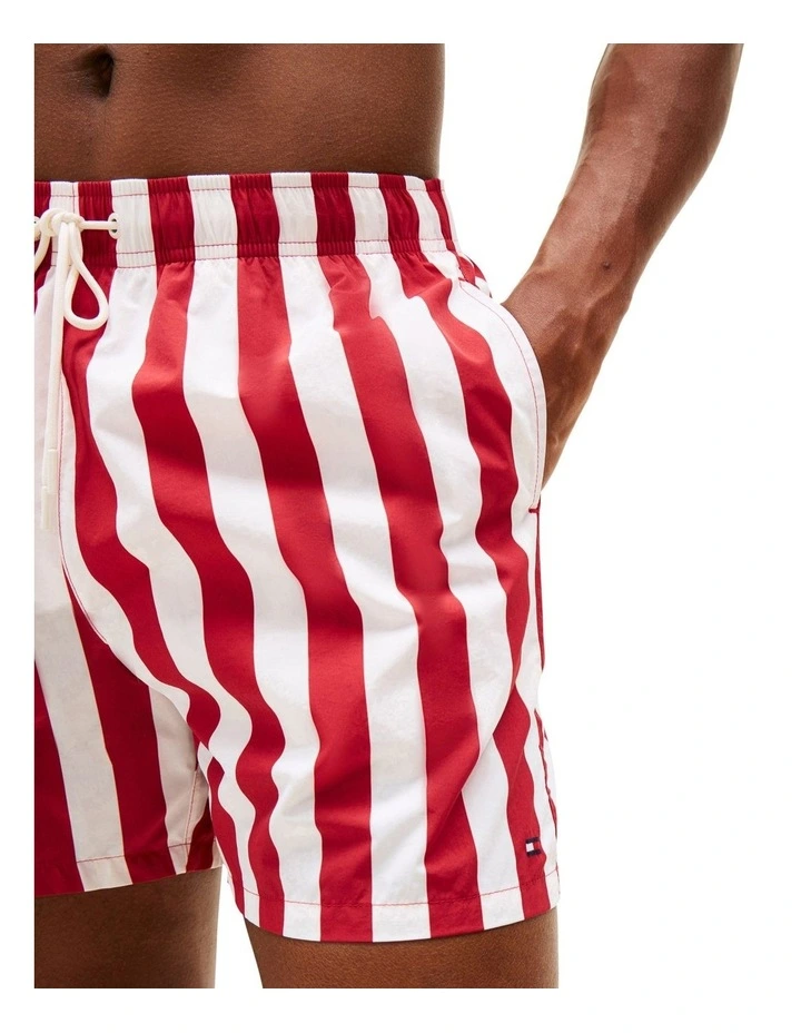 Print Mid Length Swim Trunks in Red image 3
