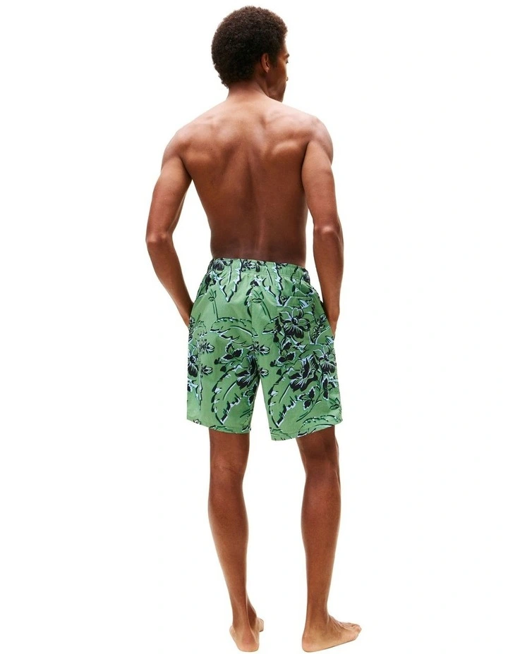 Long Drawstring Print Shorts in Green image 2