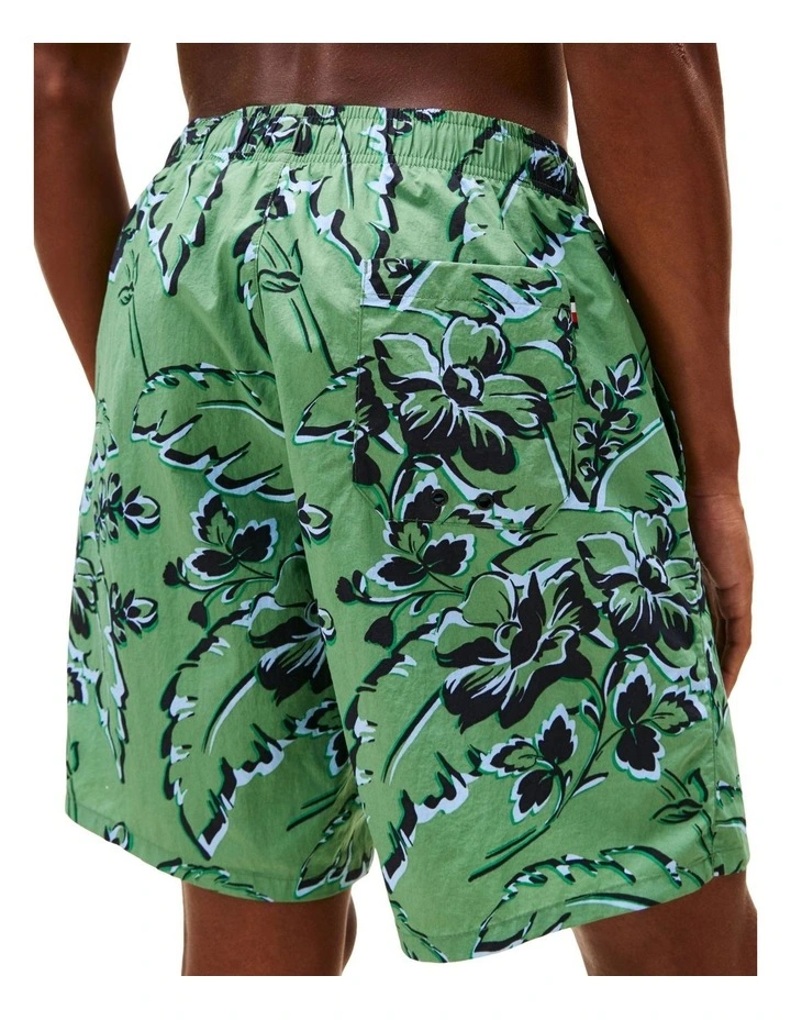Long Drawstring Print Shorts in Green image 3