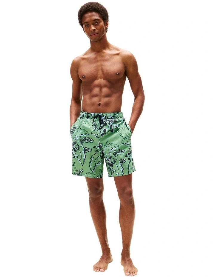 Long Drawstring Print Shorts in Green image 4