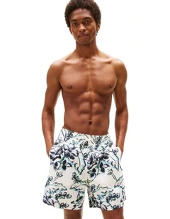 Long Drawstring Print Shorts in White