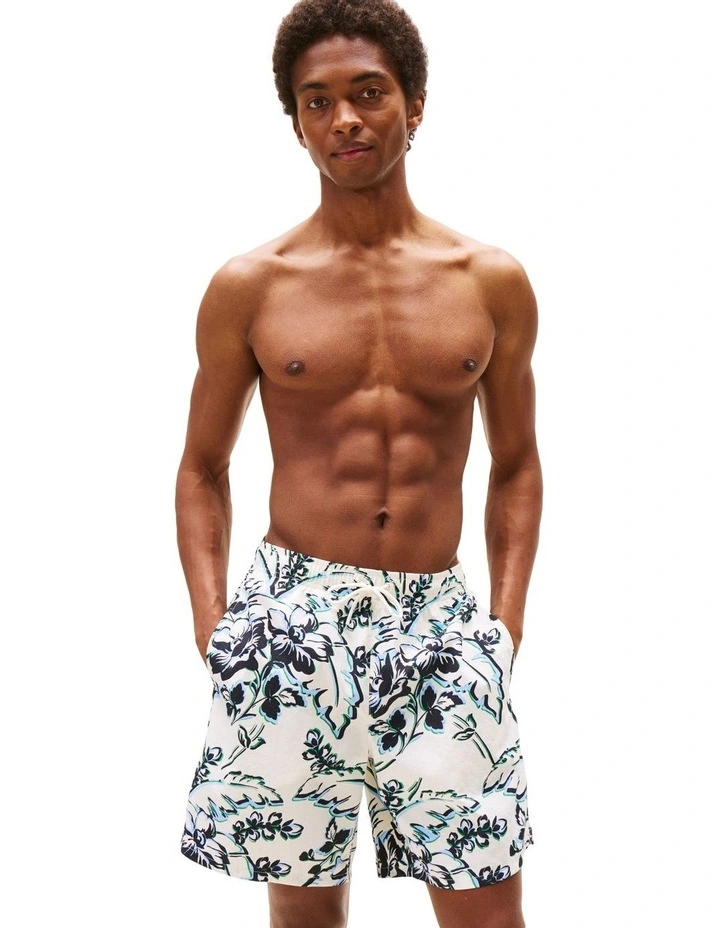 Long Drawstring Print Shorts in White image 1