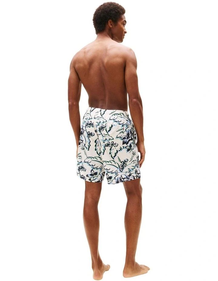 Long Drawstring Print Shorts in White image 2