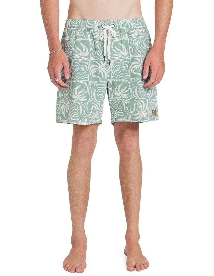 Exotica Print Elastic Boardshort in Green image 1