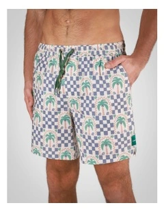 Palm Check Party Shorts in White