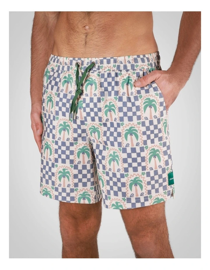 Palm Check Party Shorts in White image 1