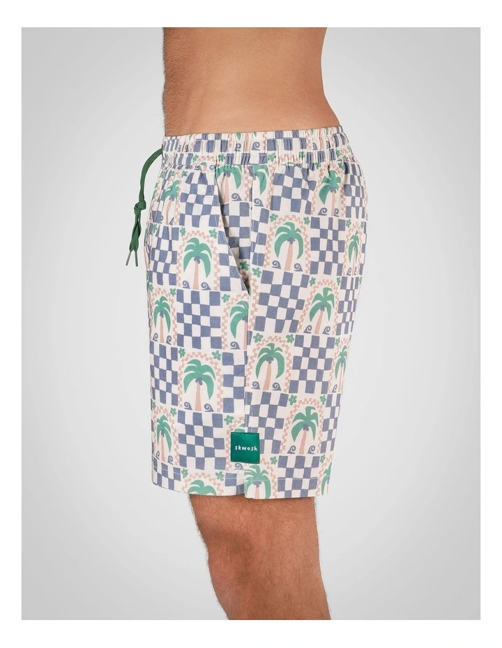 Palm Check Party Shorts in White image 2