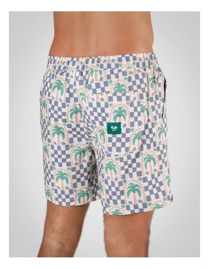 Palm Check Party Shorts in White image 3