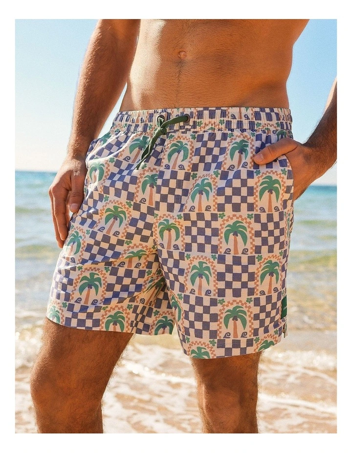 Palm Check Party Shorts in White image 4