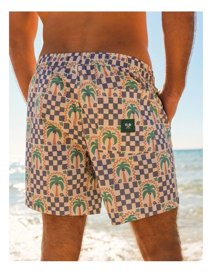Palm Check Party Shorts in White image 5