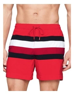 Flag Mid Length Swim Shorts in Red