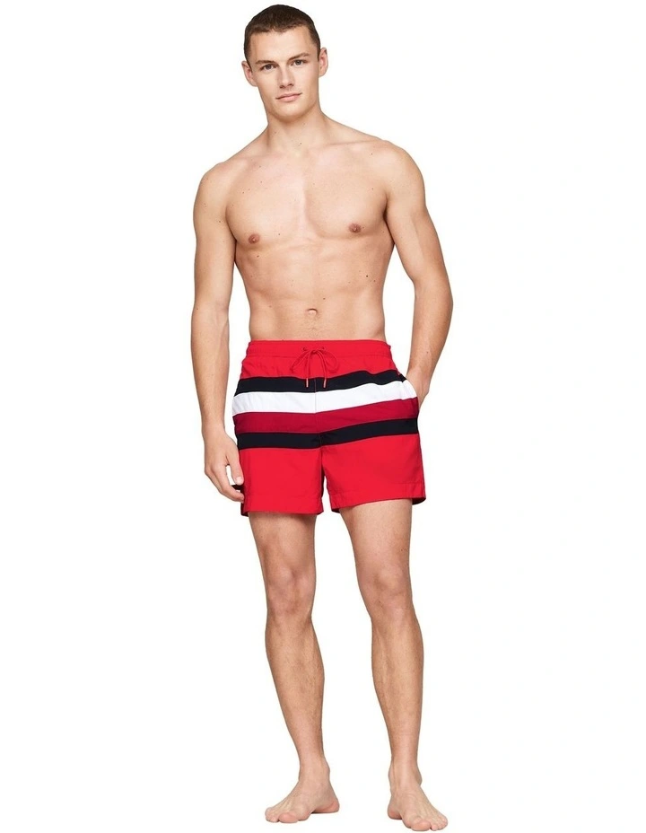 Flag Mid Length Swim Shorts in Red image 4