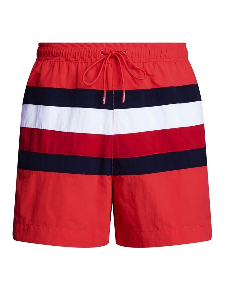 Flag Mid Length Swim Shorts in Red image 5