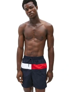Flag Mid Length Swim Shorts in Blue