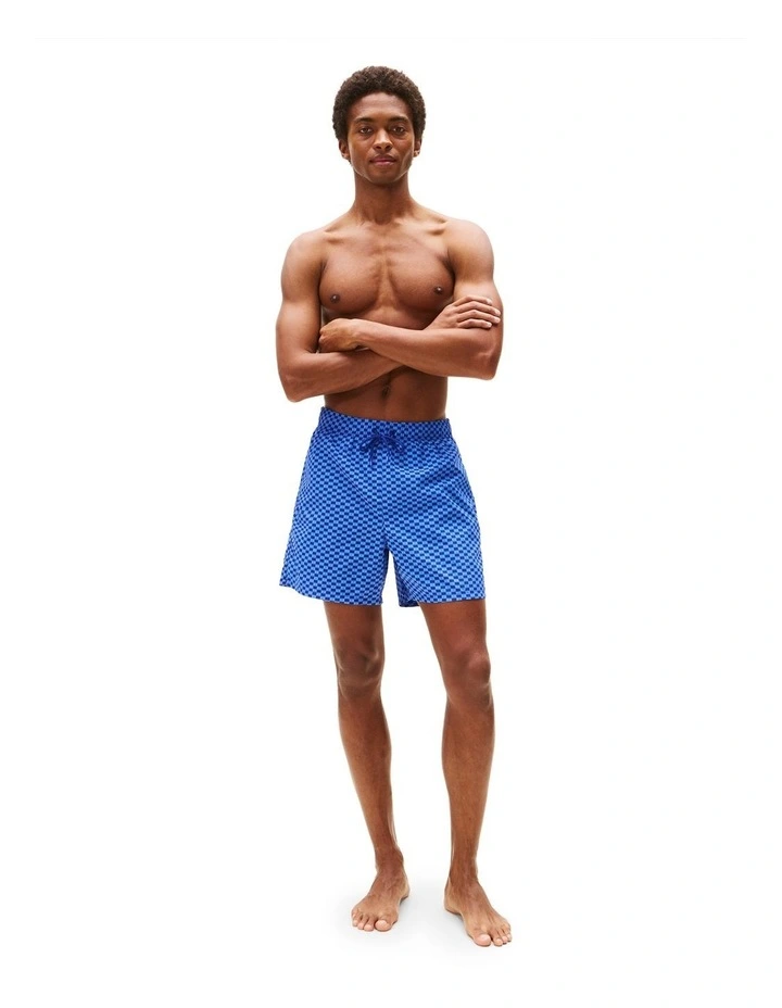 Print Mid Length Swim Trunks in Blue image 3