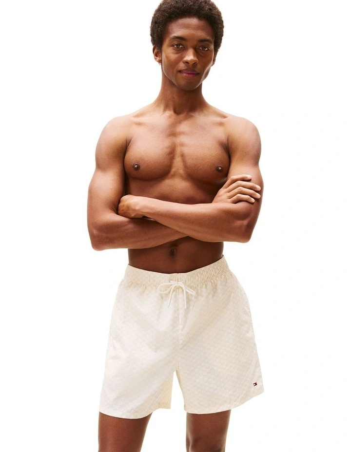 Print Mid Length Swim Trunks in Cream image 1