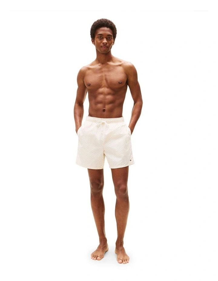 Print Mid Length Swim Trunks in Cream image 3