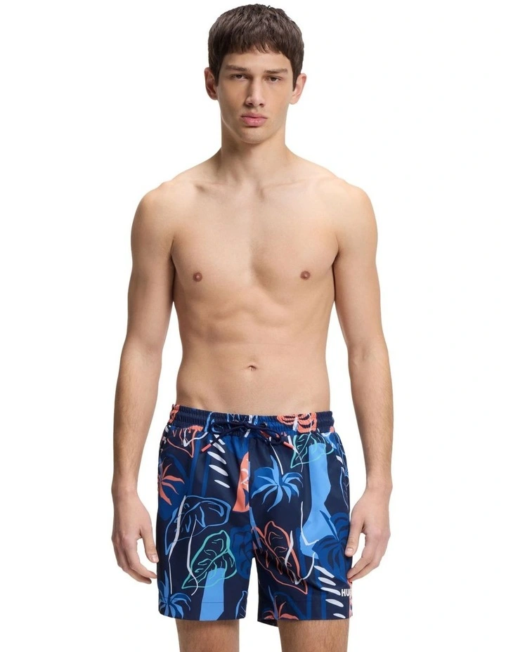 Calala Swim Shorts in Dark Blue Tropical Print image 1