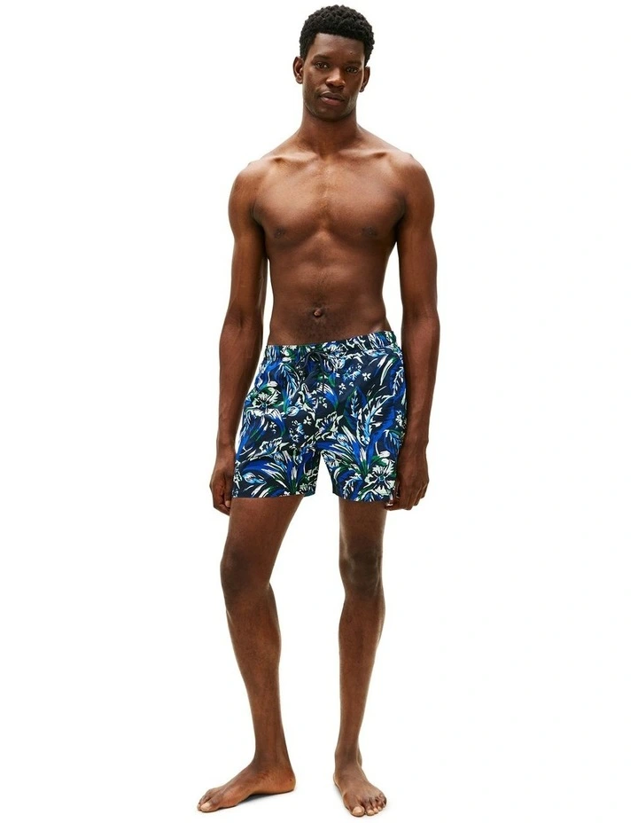 Print Mid Length Swim Trunks in Blue image 4