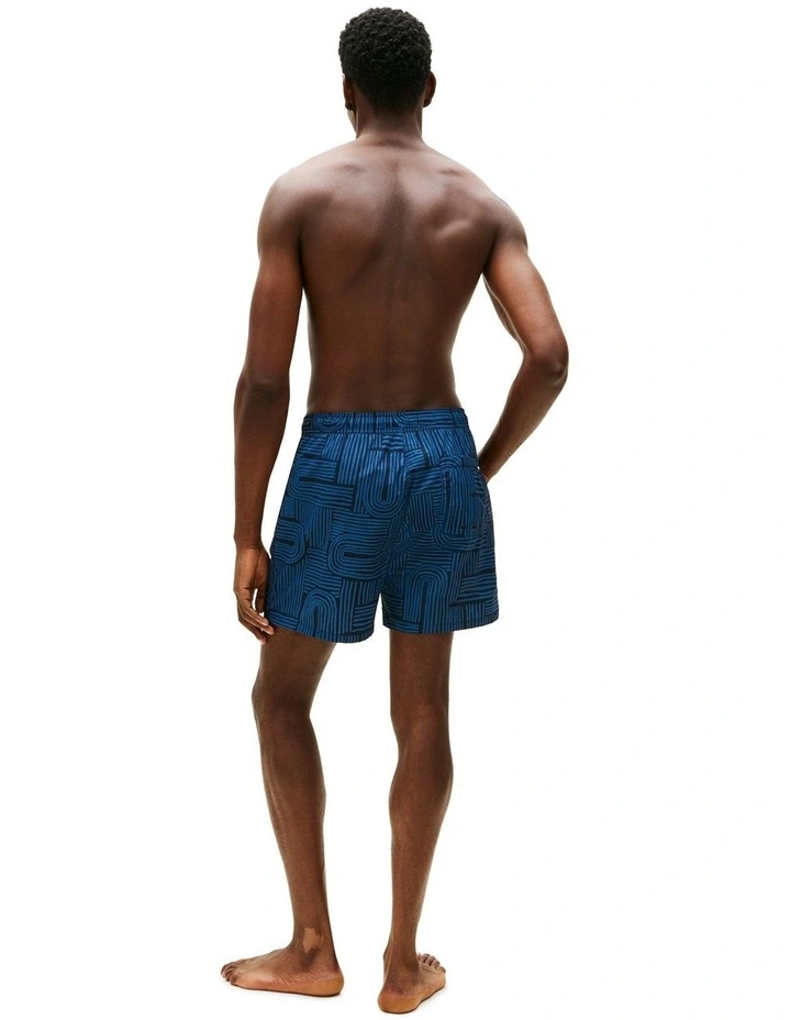 Print Mid Length Swim Trunks in Blue image 2