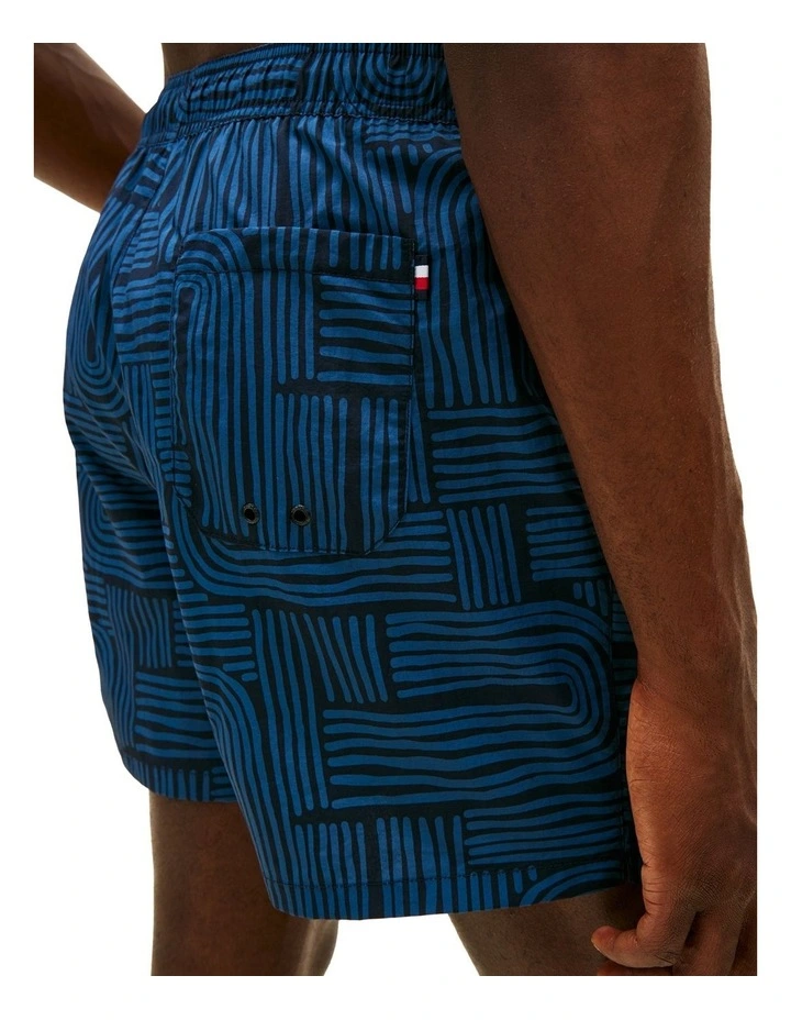 Print Mid Length Swim Trunks in Blue image 3