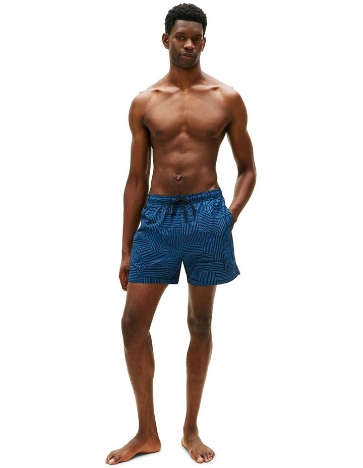 Print Mid Length Swim Trunks in Blue image 4