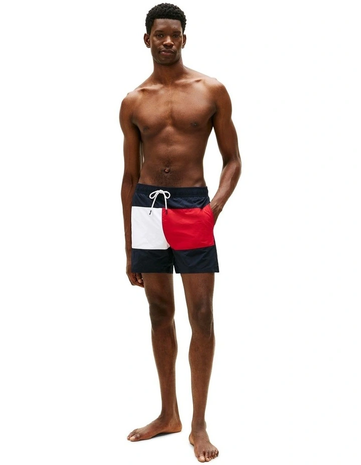 Classic Colour-Blocked Mid Length Swim Shorts in Blue image 4