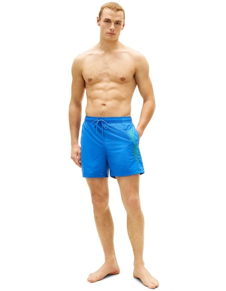 Logo Embroidery Mid Length Swim Shorts in Blue image 4