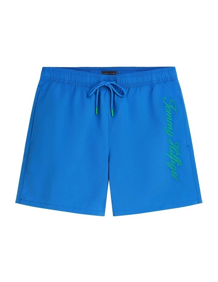 Logo Embroidery Mid Length Swim Shorts in Blue image 5