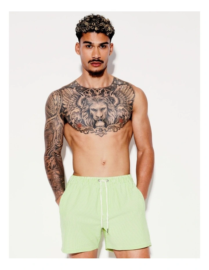 Summer Seersucker Stripe Swim Short in Lime image 1
