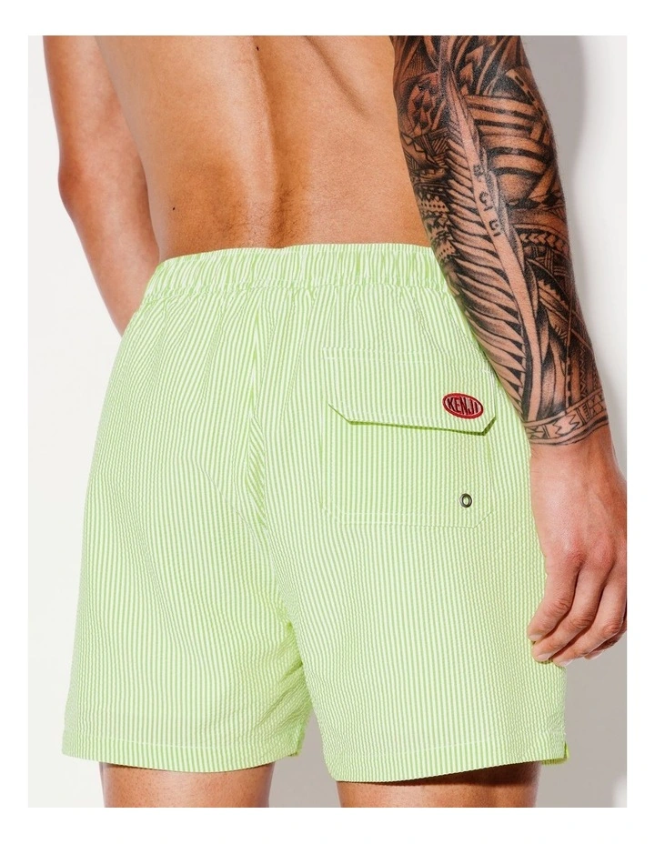 Summer Seersucker Stripe Swim Short in Lime image 2