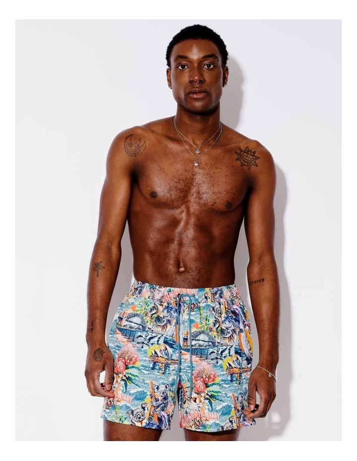 Aussie Tea Towel Swim Shorts in Multi image 1