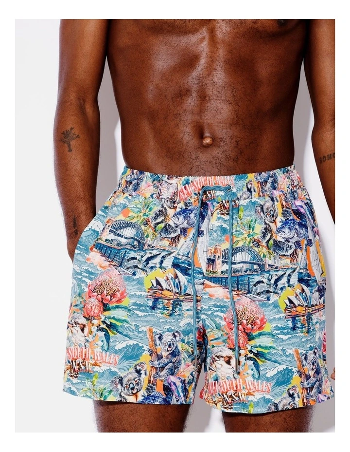 Aussie Tea Towel Swim Shorts in Multi image 3
