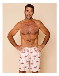 Flamingo Stripe Swim Shorts in Pink