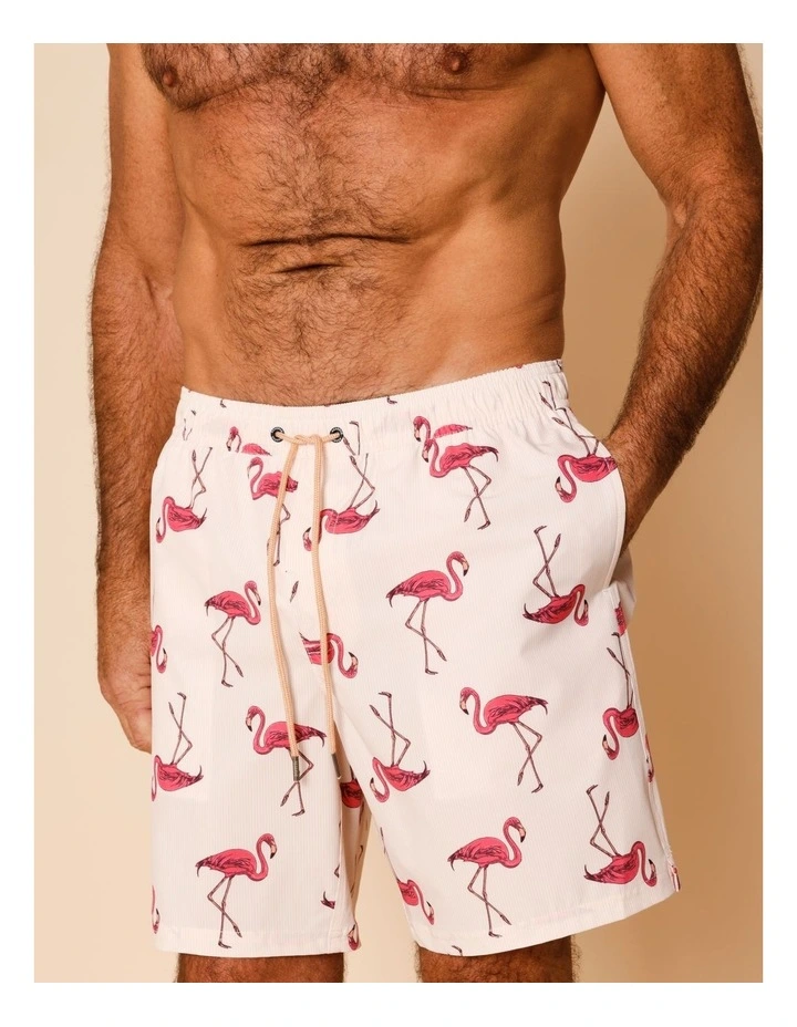 Flamingo Stripe Swim Shorts in Pink image 3