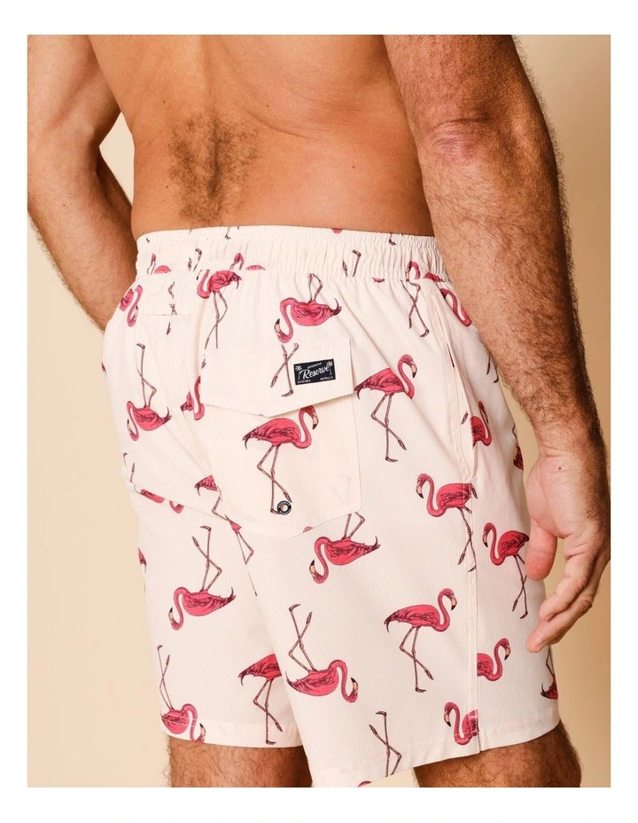 Flamingo Stripe Swim Shorts in Pink image 5