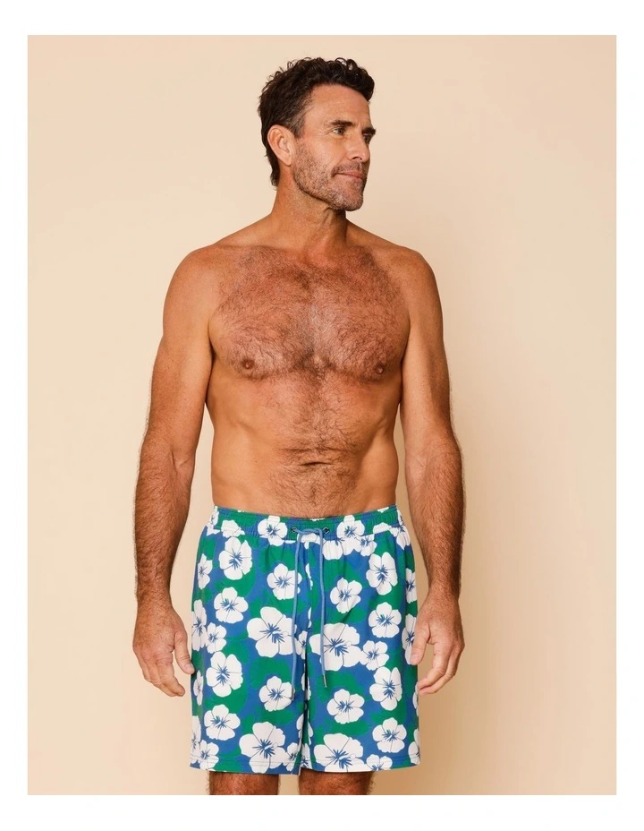 Hibiscus Blooming Swim Shorts in Teal image 1