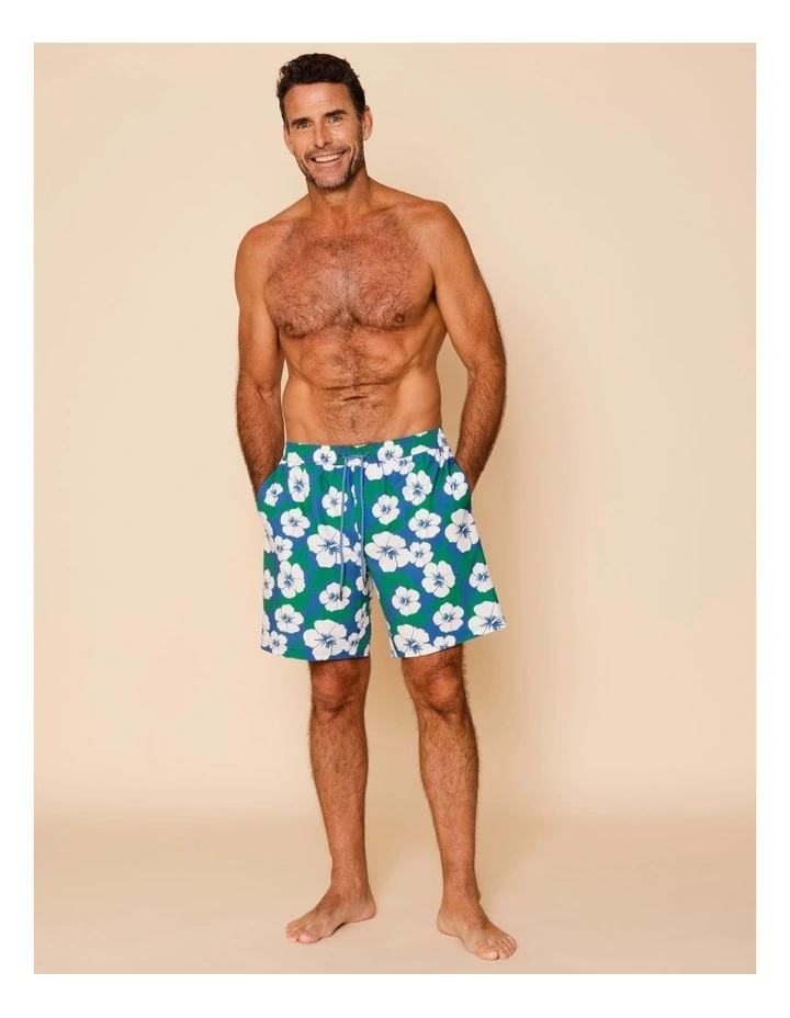 Hibiscus Blooming Swim Shorts in Teal image 2