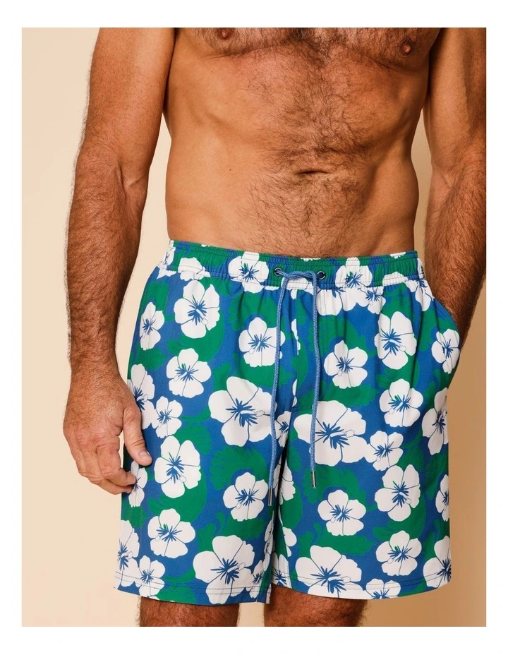 Hibiscus Blooming Swim Shorts in Teal image 3