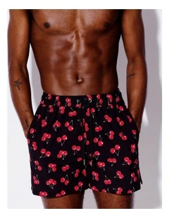 Cherry Time Swim Shorts in Black