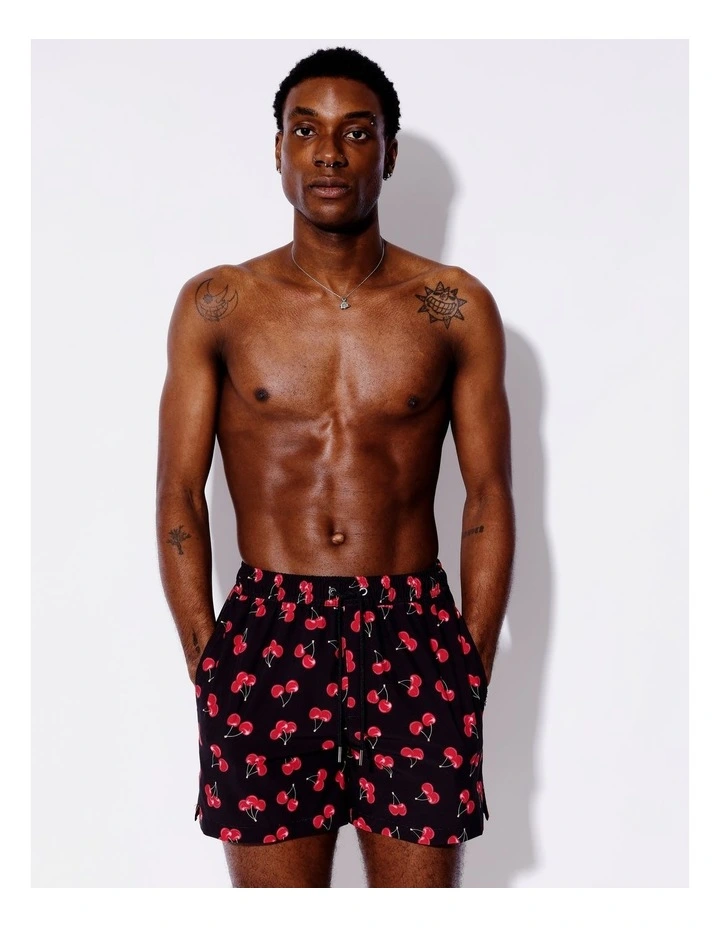 Cherry Time Swim Shorts in Black image 3
